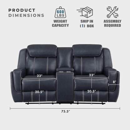 Recliner Living Room Set,Double Recliner Sofa and Loveseat, 2-Piece Set, Blue - Loft&Timber