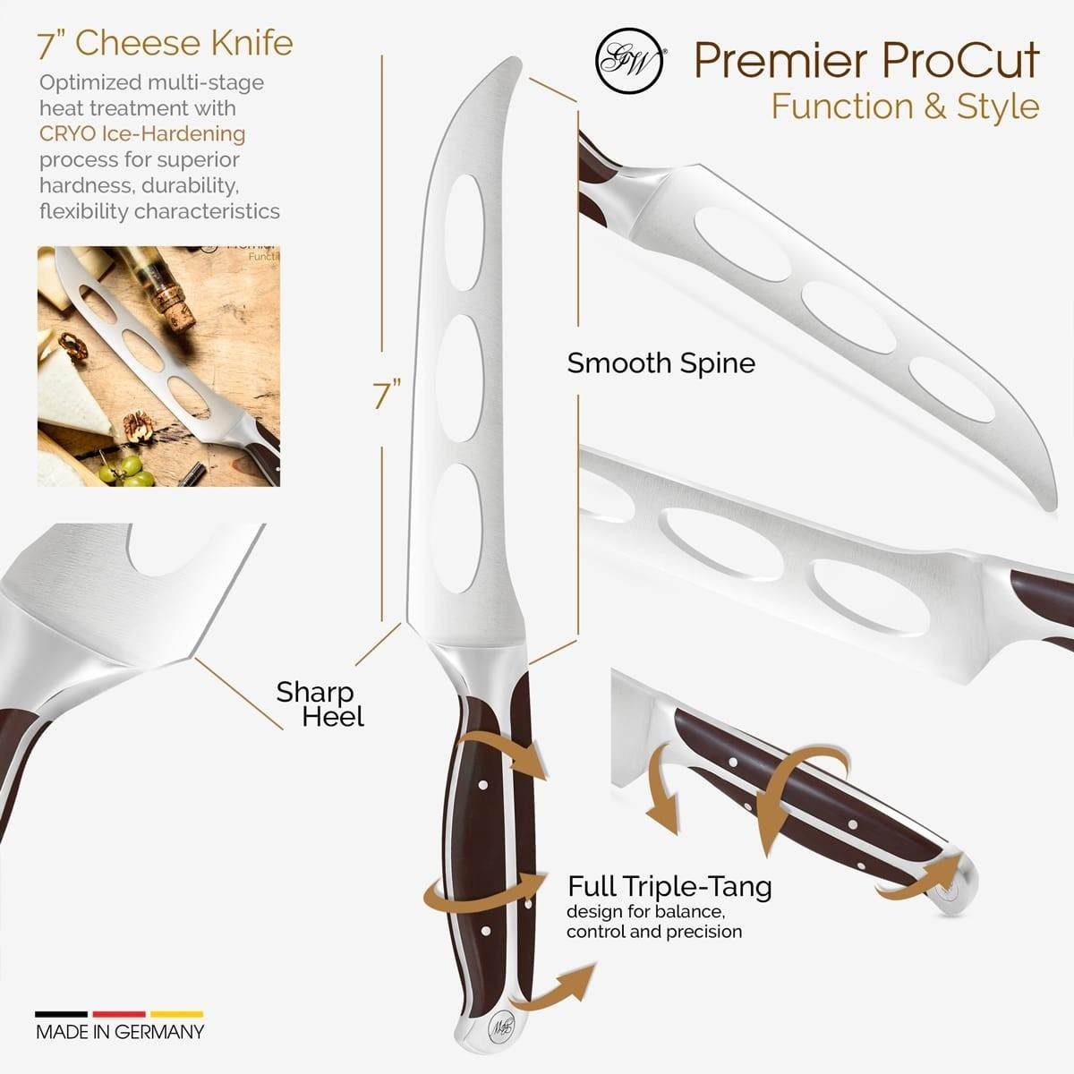 Gunter Wilhelm Premier Cheese Knife, 7 Inch | Dark Brown ABS Handle SKU: 30-324-0807 - Loft&Timber