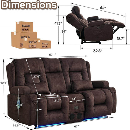 Power Loveseat Recliner Sofa with Massage & Heat (Velvet, Brown) - Loft&Timber