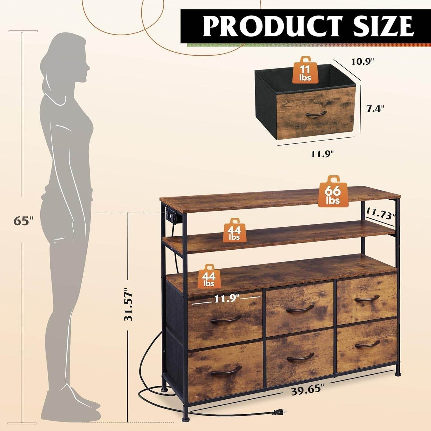 Led Dresser TV Stand in Rustic Brown - Loft&Timber