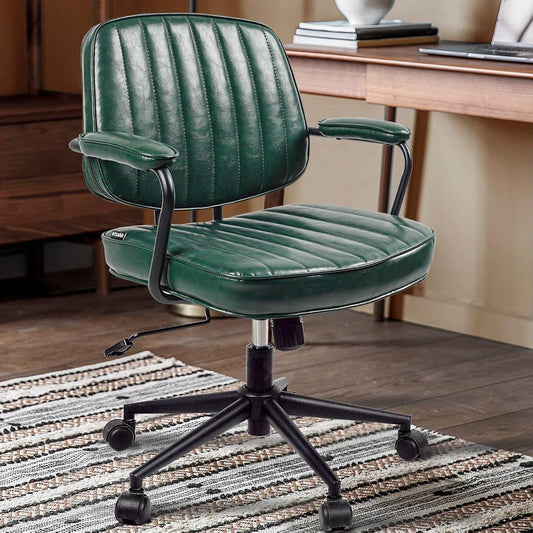 Mid Century Office Chair Leather Desk Chair in Green - Loft&Timber