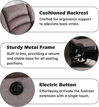 Classic Power Recliner Chair, Oversized Electric Reclining Chair with Overstuffed Cushion and Back, Soft Fabric Adults Single Recliner Sofa for Living Room, Brown - Loft&Timber