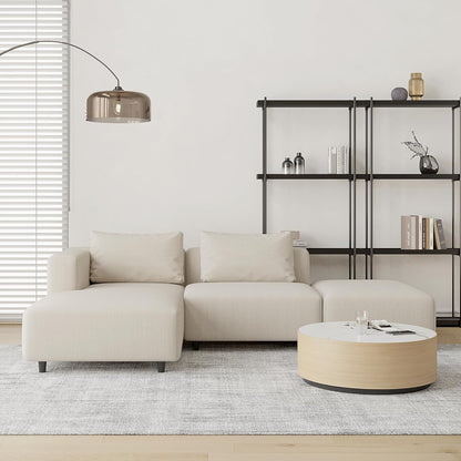 Soft Corduroy Sectional Modular Sofa Set, Modern L-Shaped Chaise Couch for Living Room, Apartment, Office, Small Spaces, Cream-0