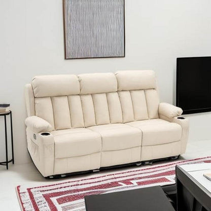 Power Reclining Sofa with Heat and Vibration,Usb Ports, Cup Holders,3-Seat Dual Recliner Sofa for Living Room 6077(Cream White, Reclining Sofa) - Loft&Timber