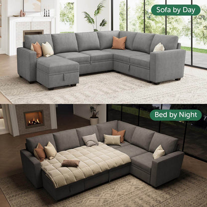 Modular Sectional Sleeper Sofa U-Shaped, Warm Grey - Loft&Timber