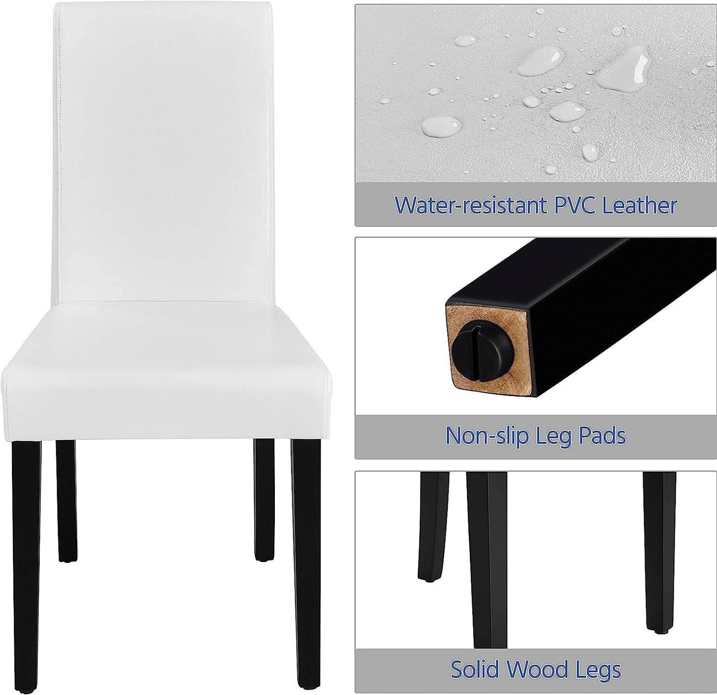 Set of 4 Modern Parson Chairs, Faux Leather, White - Loft&Timber