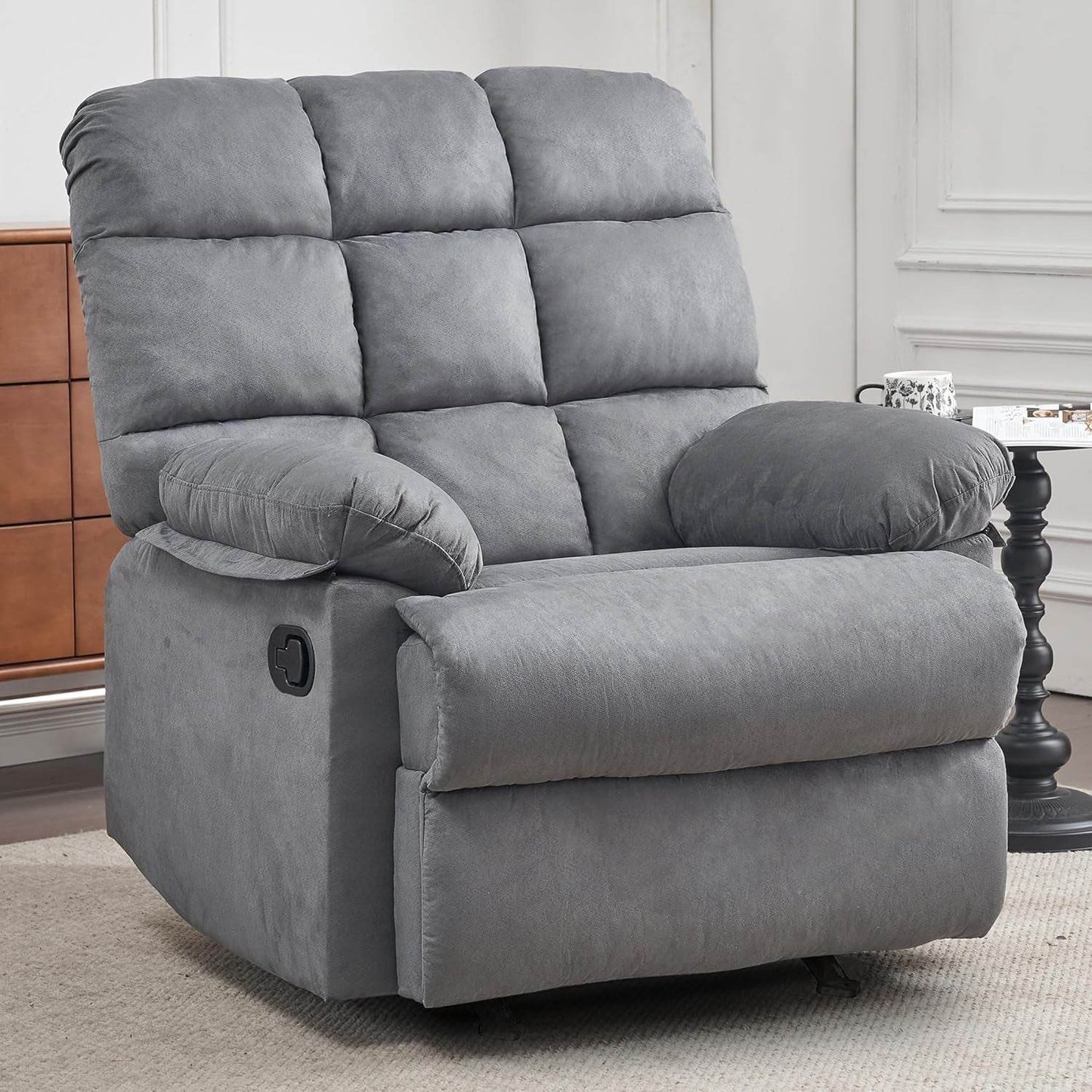 Rocker Recliner Chair, Overstuffed Large Manual Rocking Recliner for Adults, Upholstered Comfy Soft Fabric Living Room Reclining Sofa Chair(Gray) - Loft&Timber
