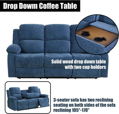 Recliner Sofa Set /Blue Linen - Loft&Timber