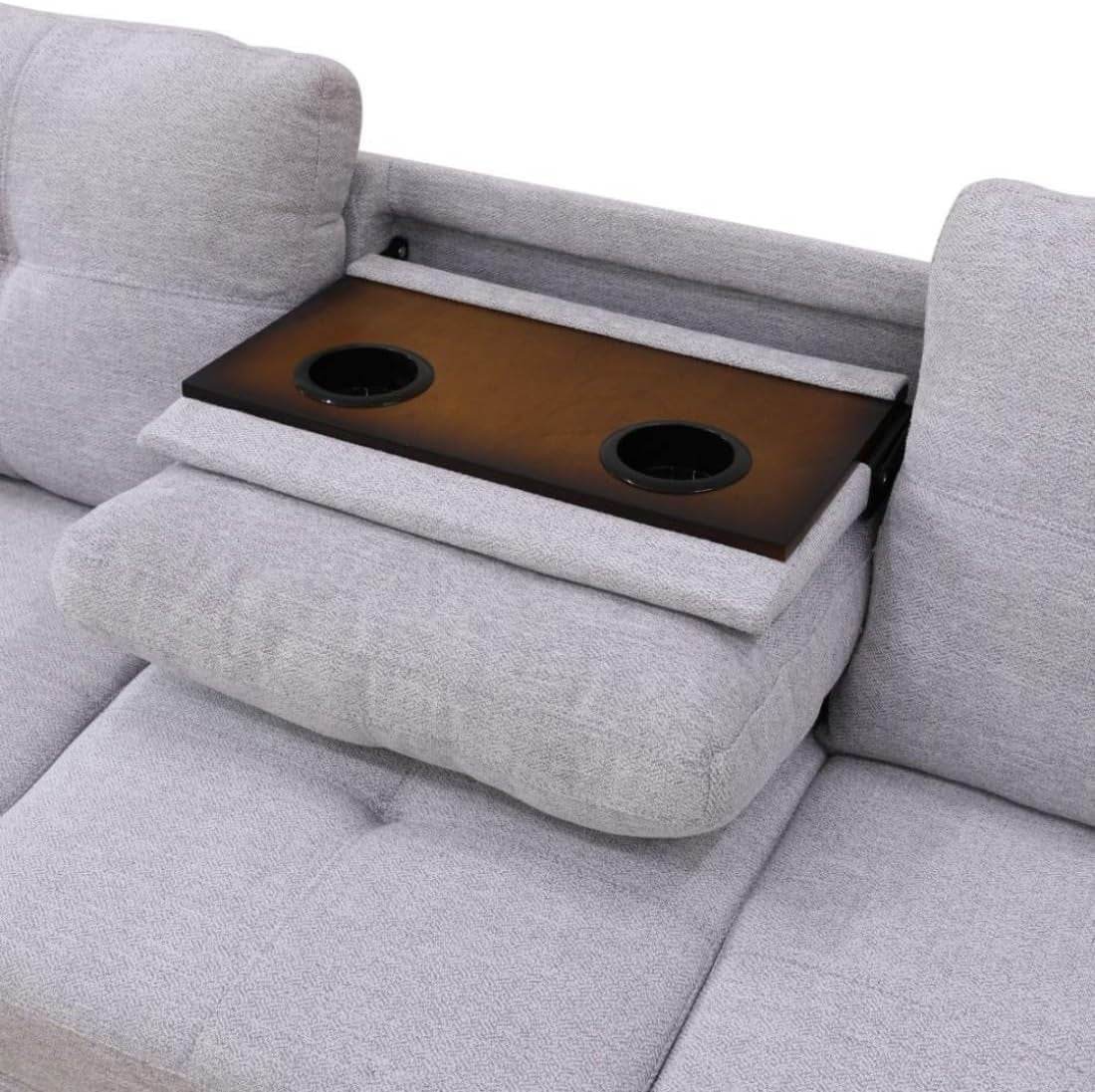 Grey White Flannel L-Shaped Sectional Sofa Ottoman - Loft&Timber