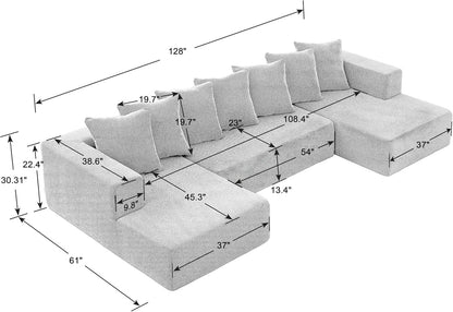 U-Shaped Modular Sectional Sofa 6-Seater, Grey Chenille - Loft&Timber