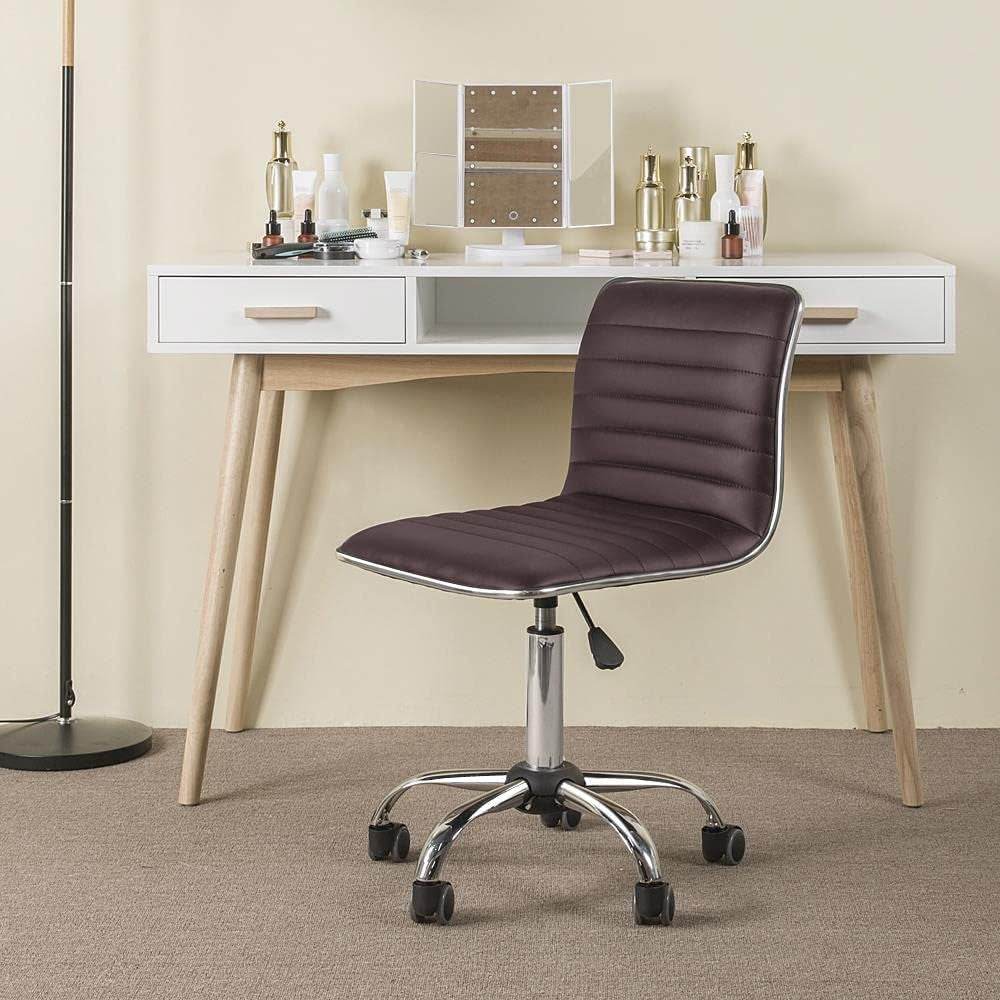 Armless Office Chair PU Leather Ribbered in Brown - Loft&Timber
