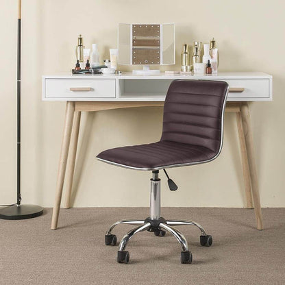Armless Office Chair PU Leather Ribbered in Brown - Loft&Timber