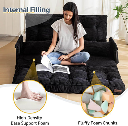 Adjustable Floor Sofa Couch with 2 Pillows, Multi-Functional Bean Bag Bed, 5-Position Foldable Lazy Sofa Sleeper Bed with Armrest, Versatile Floor Seating Sofa for Reading, Black, Double - Loft&Timber