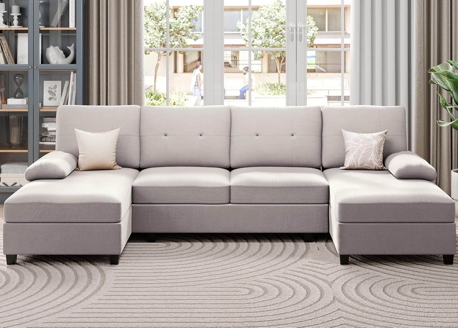 Sectional Sofa Couches for Living Room, U Shaped Sofa Living Room Furniture Sets, 4 Seat U Shaped Sofa Sectional Couch with Chaise, Beige - Loft&Timber