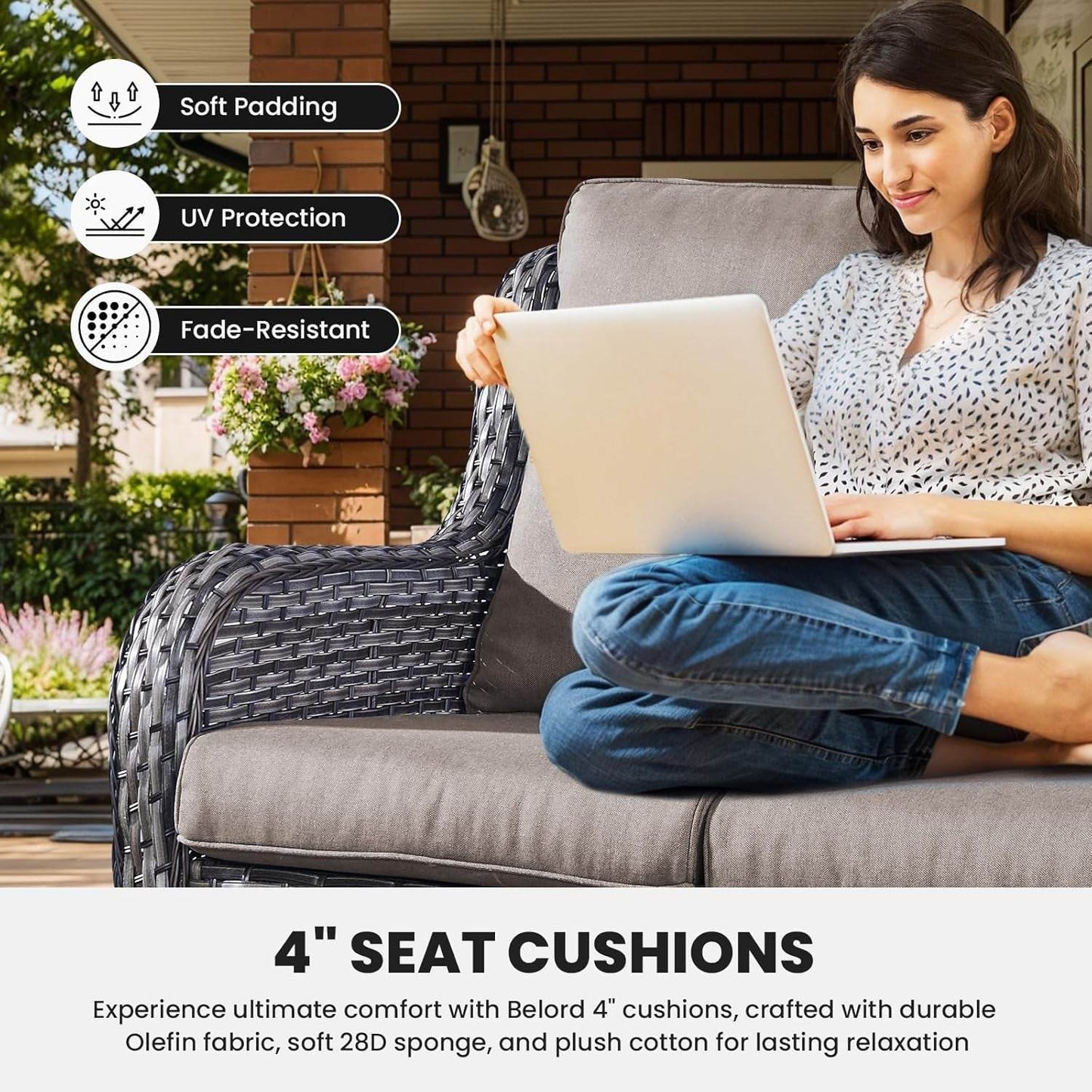 Outdoor Furniture 3-Seater Rattan Sofa Patio Wicker Sofa Couch Furniture Set with Washable Cushions - Loft&Timber