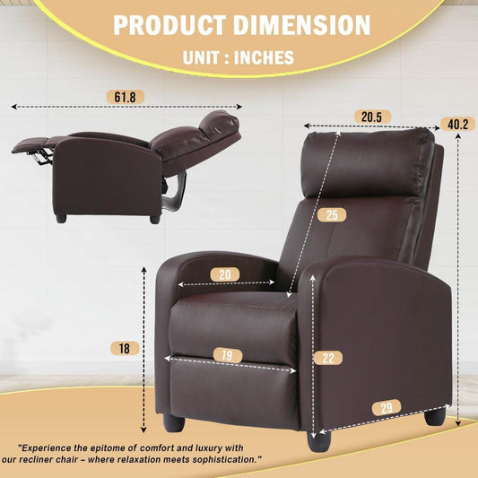 Recliner Chair Single Reclining Sofa, Brown - Loft&Timber