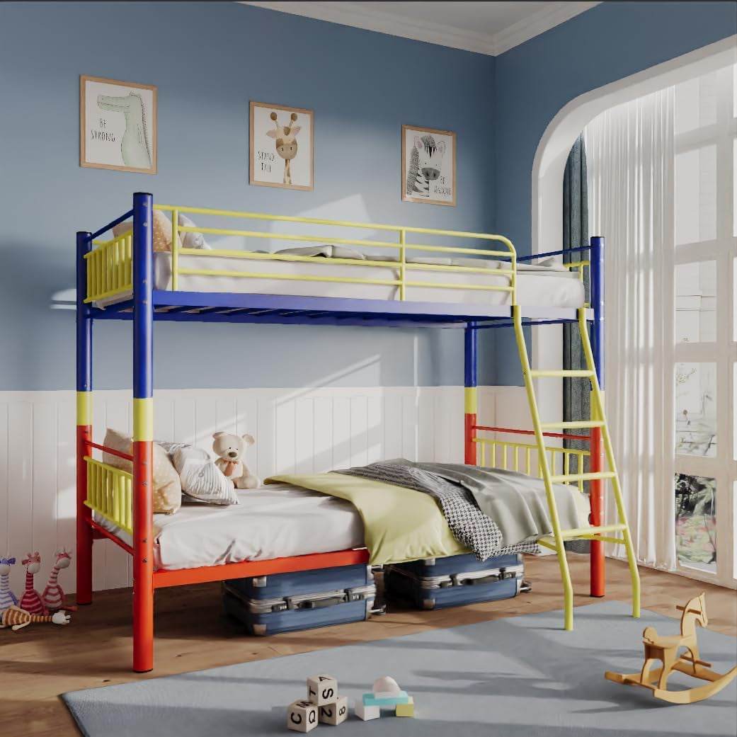Metal Bunk Bed Twin over Twin,Twin over Full Bunk Bed,Bunk Bed Full over Full,Twin Bunk Beds for Kids with Safety Guardrail and Convertible Bunk Bed Design,Steel Bed for School, Bedroom - Loft&Timber