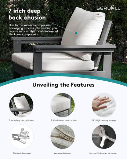 HDPE Outdoor Patio Furniture Set, 7-Piece Outdoor Sectional Patio Conversation Set, All Weather Outdoor Couch Set Patio Sofa Set for Deck, Lawn, Grey Frame with Khaki Cushion - Loft&Timber