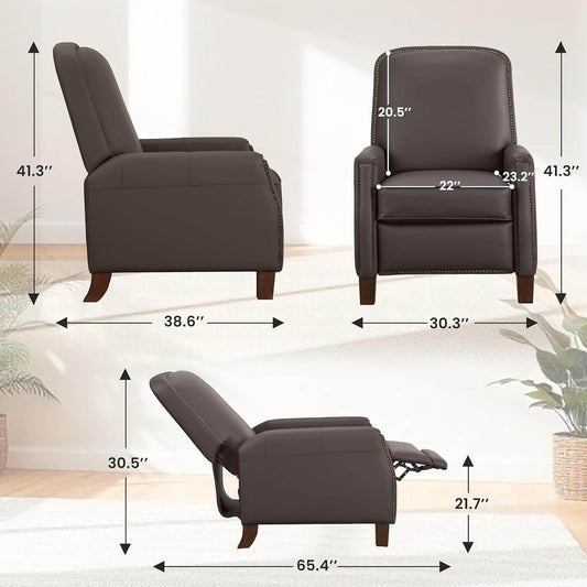Recliner Chair, Mid-Century Modern Pushback in Saddle Brown - Loft&Timber