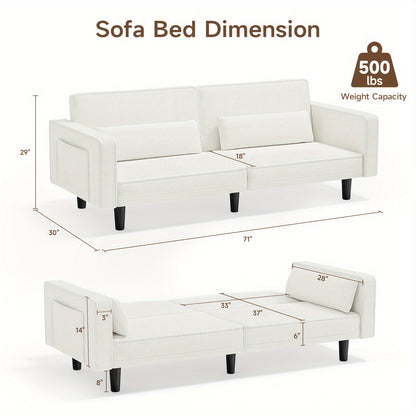 71" Futon Sofa Bed, Convertible Sleeper Sofa Bed Couch - Loft&Timber