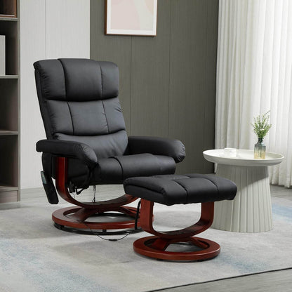 Massage Recliner Chair with Ottoman, Swivel Recliner and Footrest, Faux Leather Reclining Chair with Remote Control and Side Pocket, Black - Loft&Timber