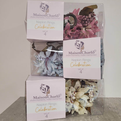 Maison Charlo Set of 4Pink Lilies Flower Celebration Napkin Rings - Loft&Timber