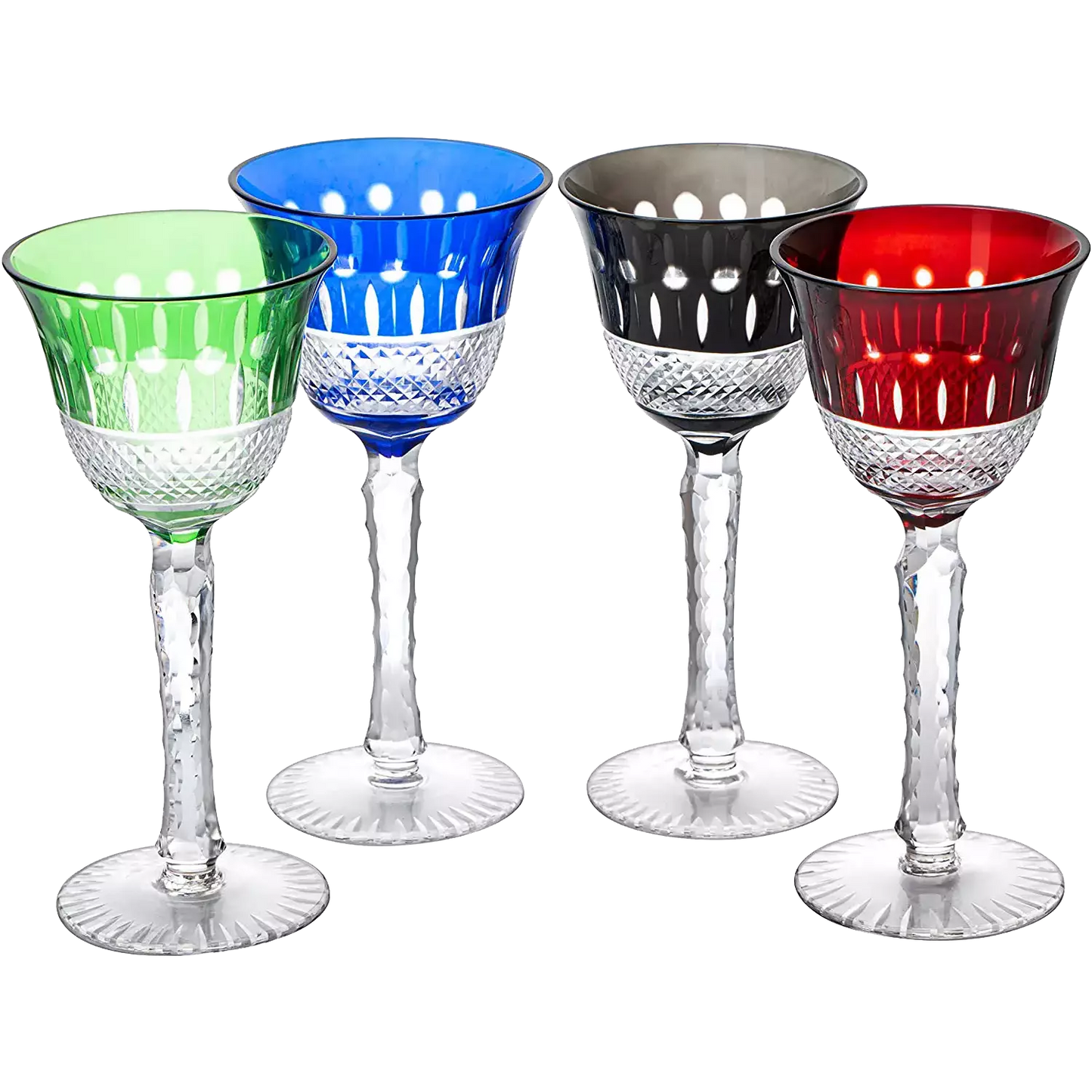 The Wine Savant Crystal Italian Multicolor Design Glasses -Set of 4 Tall Wine Glasses 6.7oz 7.7" H Venetian Italian Style Red, Blue, Green, Brown Glasses, Great for Dinner Parties, Bars & Weddings - Loft&Timber