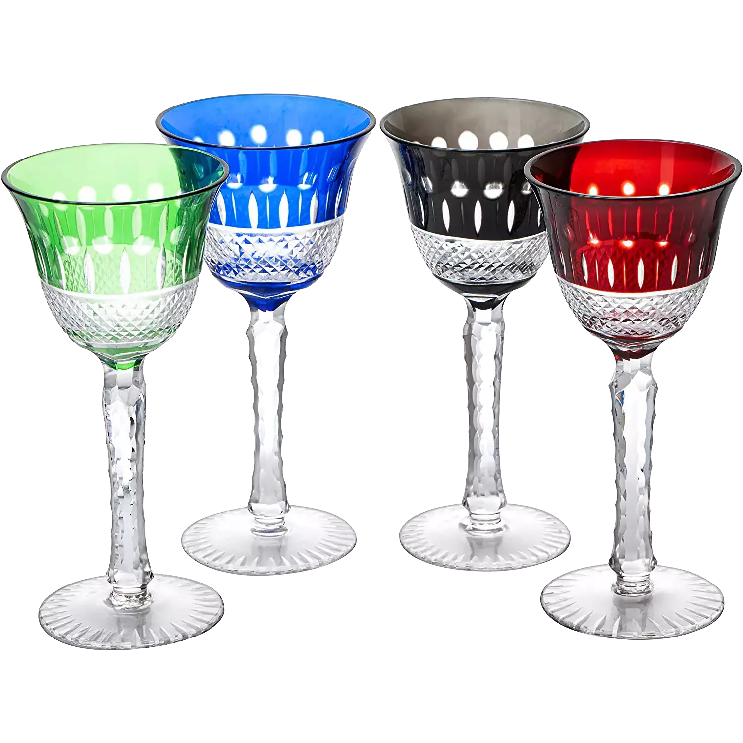The Wine Savant Crystal Italian Multicolor Design Glasses -Set of 4 Tall Wine Glasses 6.7oz 7.7" H Venetian Italian Style Red, Blue, Green, Brown Glasses, Great for Dinner Parties, Bars & Weddings - Loft&Timber