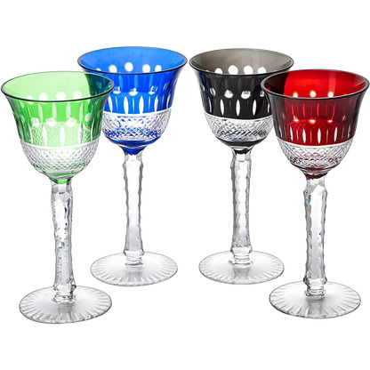 The Wine Savant Crystal Italian Multicolor Design Glasses -Set of 4 Tall Wine Glasses 6.7oz 7.7" H Venetian Italian Style Red, Blue, Green, Brown Glasses, Great for Dinner Parties, Bars & Weddings - Loft&Timber