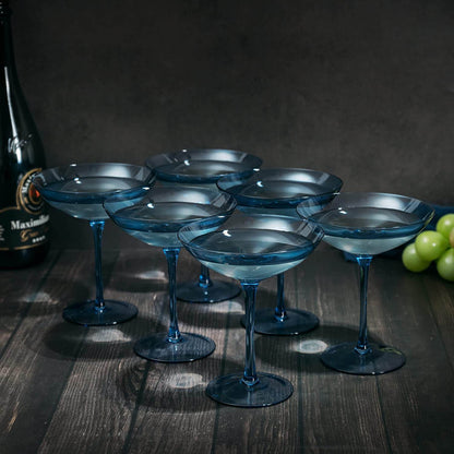 Cobalt Blue Colored Champagne Coupe Glasses 12oz Set of 6 by The Wine Savant - Toasting Glasses, Wedding Party Champagne Cocktail Blue Champagne Colored Glasses Prosecco, Mimosa, Home Bar Glassware - Loft&Timber
