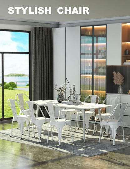 Tolix Style Metal Dining Chair White Stackable Set Of 4-1