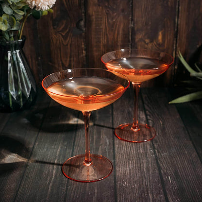 The Wine Savant Champagne Coupes 12oz Colorful Champagne Glasses, Prosecco, Mimosa Glasses Set, Cocktail Glass Set, Bar Glassware Luster Glasses (2, Orange) - Loft&Timber
