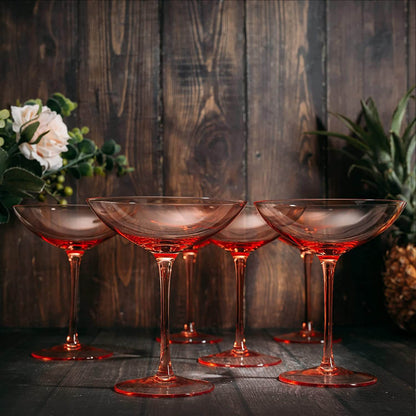 The Wine Savant Colored Vintage Glass Coupes 12oz Colorful Cocktail, Martini & Champagne Glasses, Prosecco, Mimosa Glasses Set, Cocktail Glass Set, Bar Glassware Luster Glasses (6, Orange) - Loft&Timber