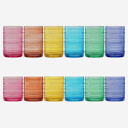Hobnail Drinking Glasses Colored Beaded Drinking Set of 12 - Loft&Timber