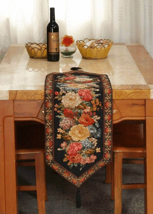 Tache Country Rustic Floral Midnight Awakening Table Runner (3089BL)-0