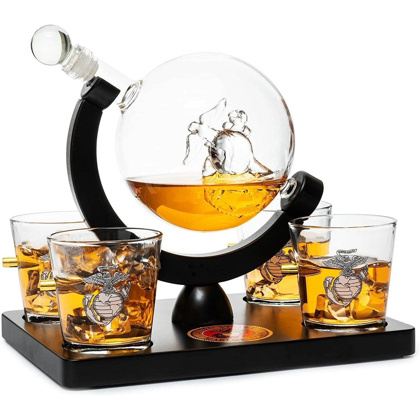 Marine Decanter Set With Four 3 oz Shot Glasses 1000ml Marines Gift Decanter by The Wine Savant - Marine Gifts, Army Gifts, Veteran Gifts - Loft&Timber