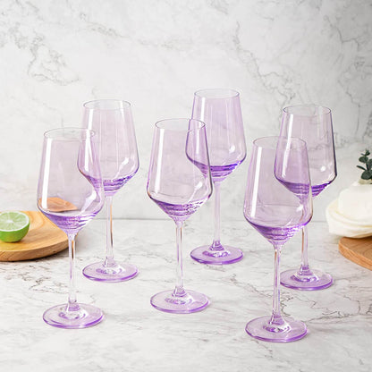 Set of 6 Colored Wine Glasses - 12 oz Hand Blown Italian Style Crystal Bordeaux Wine Glasses - Premium Stemmed Colored Glassware - Unique Drinking Glasses (6, Lavender Purple) - Loft&Timber