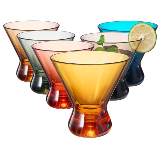 13-Ounce Colorful Pastel Plastic Stemless Martini Glasses (Set of 4), Martini, Margarita, Champagne & Cocktail Reusable Glasses, BPA-Free, Shatter-Proof, Dishwasher-Safe, Poolside Perfect, Outdoors - Loft&Timber