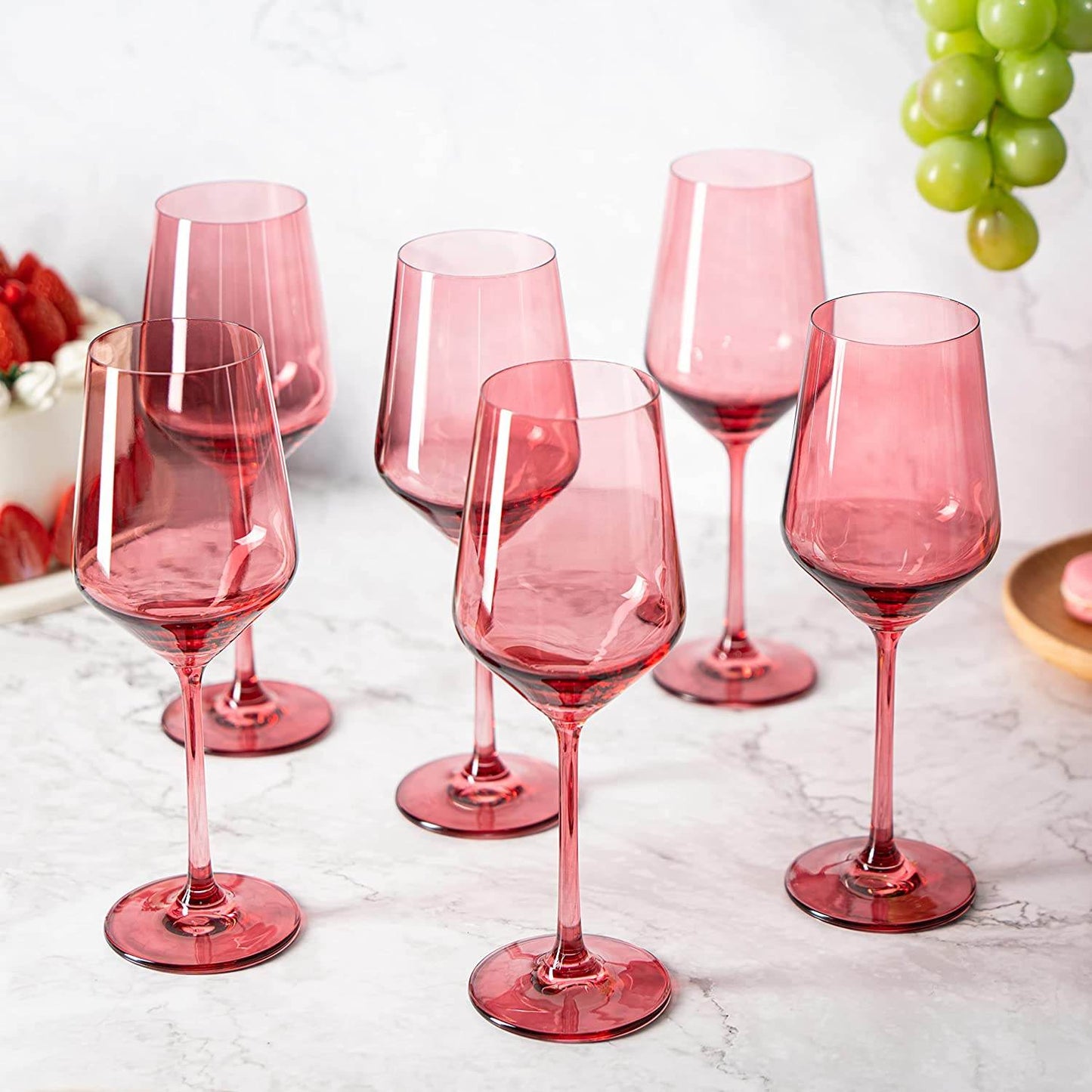 Set of 6 Colored Wine Glasses - 12 oz Hand Blown Italian Style Crystal Bordeaux Wine Glasses - Premium Stemmed Colored Glassware - Unique Drinking Glasses (6, Rose) - Loft&Timber