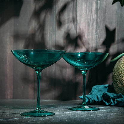 Champagne Coupes 12oz by The Wine Savant - Colorful Champagne Glasses, Prosecco, Mimosa Glasses Set, Cocktail Glass Set, Bar Glassware Luster Glasses (2, Teal) - Loft&Timber