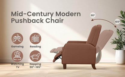 Pushback Chair, Mid-Century Modern Faux Leather Recliner, Brown - Loft&Timber