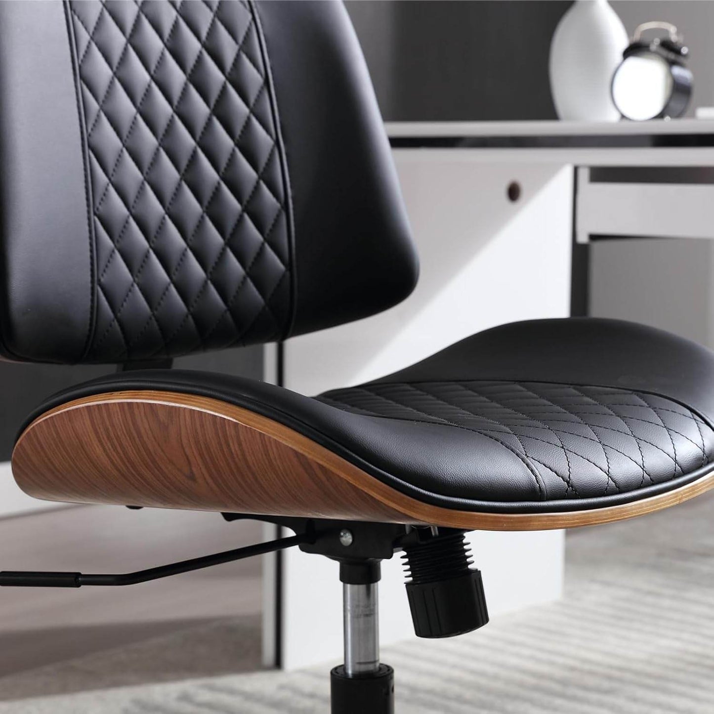 Home Office Chair No Arms with Wheels (Black) - Loft&Timber