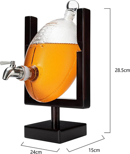 Football Decanter for Whiskey, Wine, Water & Other Liquids - Spigot Faucet - 1400ml Fantasy & Monday Night Football Decorations Decor Liquor Dispenser Gifts for Men Dad, Decanters for Alcohol - Loft&Timber