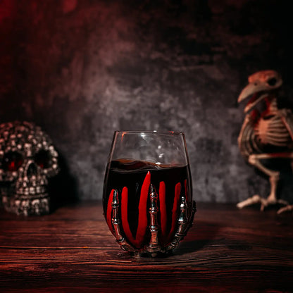 Skeleton Wine Glass, Bloody Hand Wine Skull Glass - 12oz Skeleton Glasses 5" H, Goth Gifts, Skeleton Gifts, Skeleton Decor, Spooky Wine Gift Set, Themed Parties! - Loft&Timber