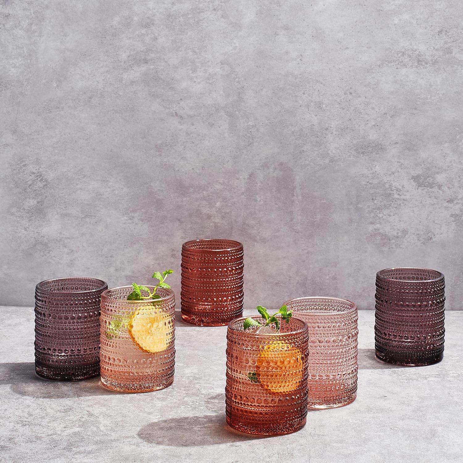 Hobnail Drinking Glasses, Venus Colors Beaded Tumbler Drinking Glasses Set | Set of 6 - Loft&Timber