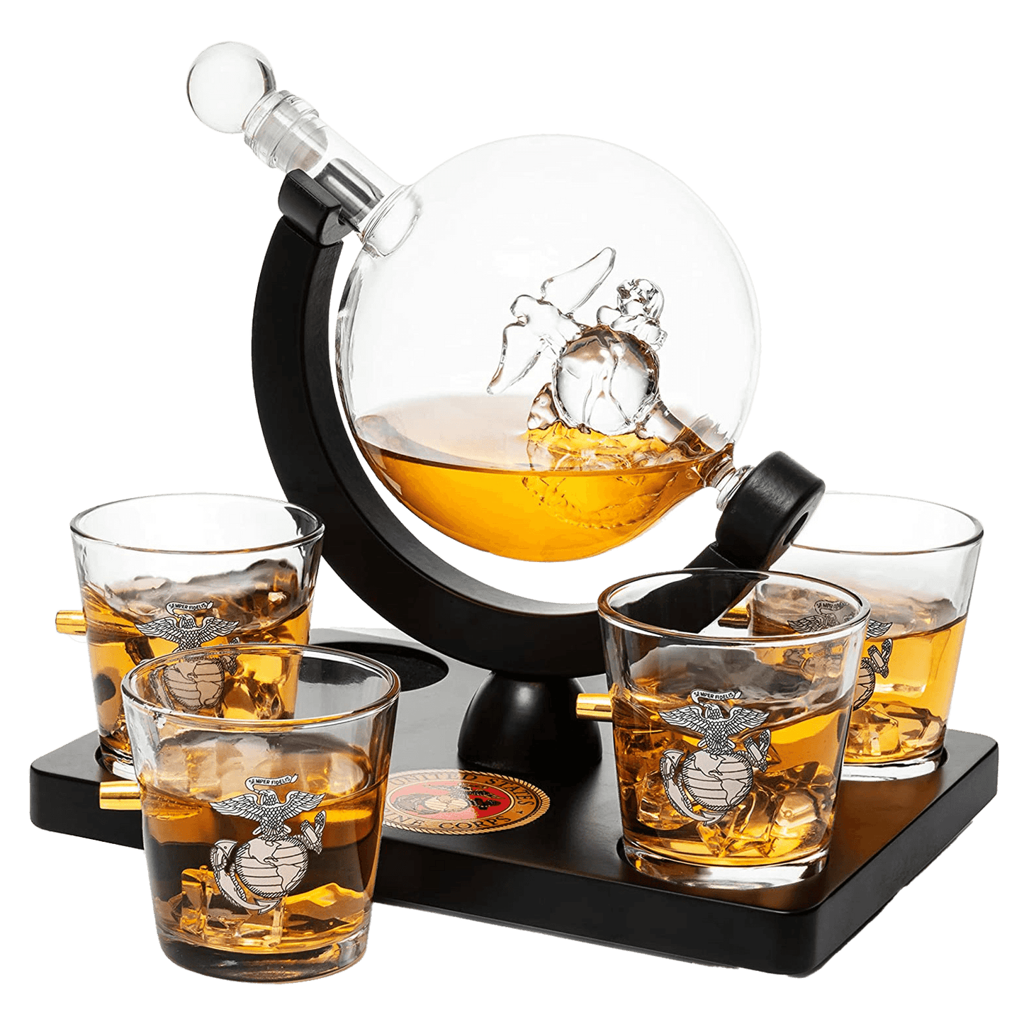 Marine Decanter Set With Four 3 oz Shot Glasses 1000ml Marines Gift Decanter by The Wine Savant - Marine Gifts, Army Gifts, Veteran Gifts - Loft&Timber