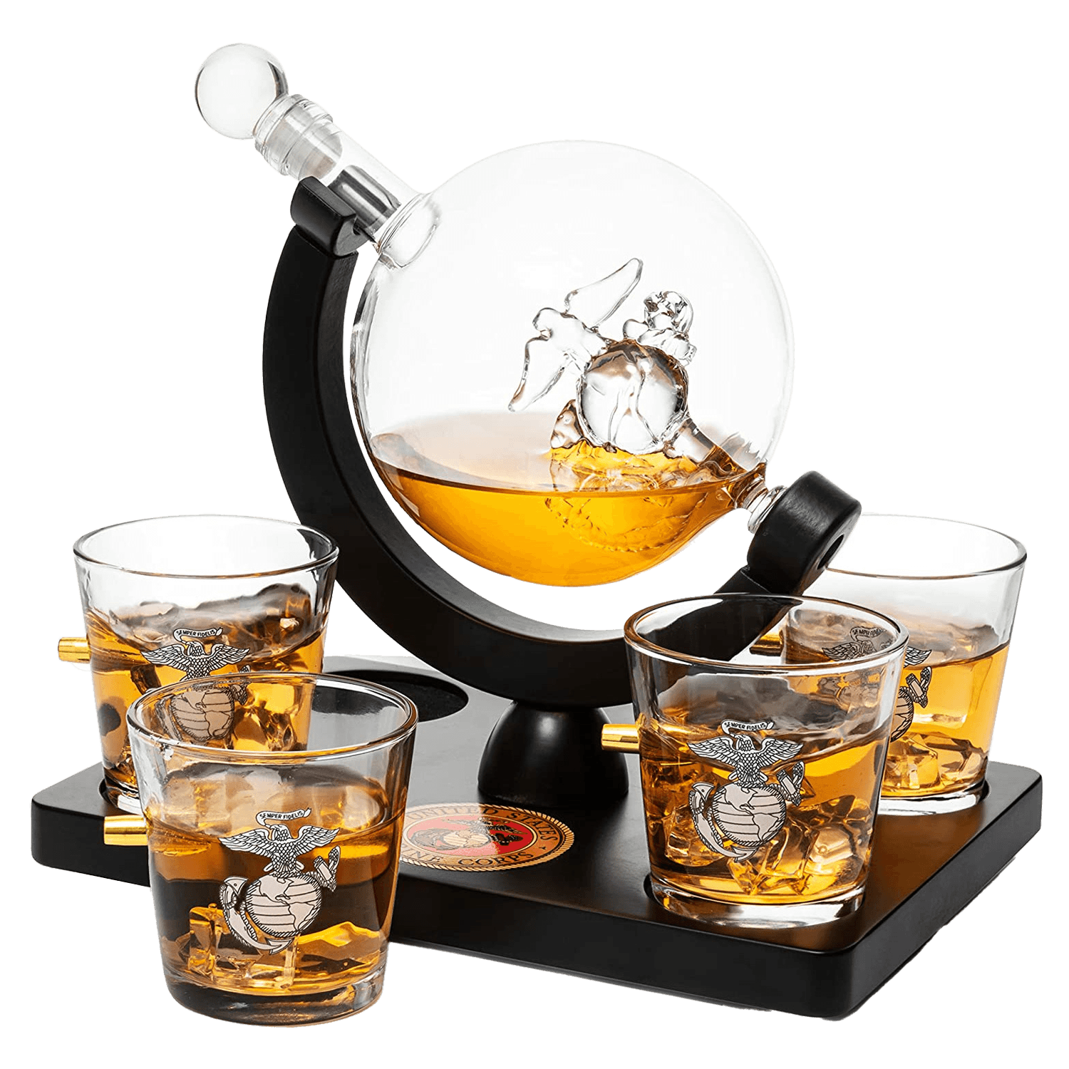 Marine Decanter Set With Four 3 oz Shot Glasses 1000ml Marines Gift Decanter by The Wine Savant - Marine Gifts, Army Gifts, Veteran Gifts - Loft&Timber