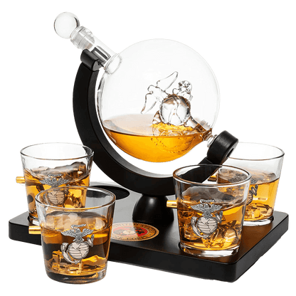 Marine Decanter Set With Four 3 oz Shot Glasses 1000ml Marines Gift Decanter by The Wine Savant - Marine Gifts, Army Gifts, Veteran Gifts - Loft&Timber
