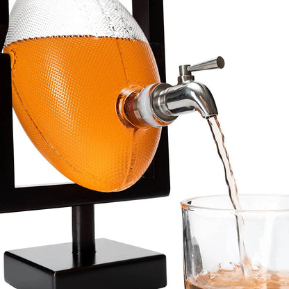 Football Decanter for Whiskey, Wine, Water & Other Liquids - Spigot Faucet - 1400ml Fantasy & Monday Night Football Decorations Decor Liquor Dispenser Gifts for Men Dad, Decanters for Alcohol - Loft&Timber