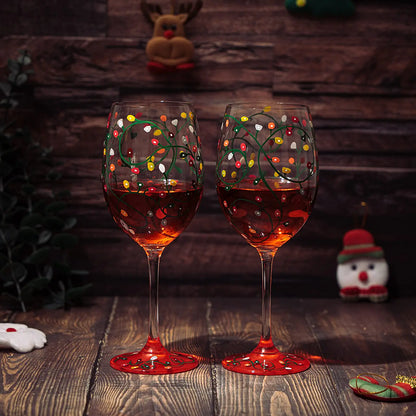 Stemmed Christmas Lights Wine Glasses Set of 2 - Hand Painted Wine Glass Ornament Light Bulbs Glasses, Perfect for Wine, Champagne, Holiday Parties and Festivities - 9.5" High, 21 oz Capacity - Loft&Timber